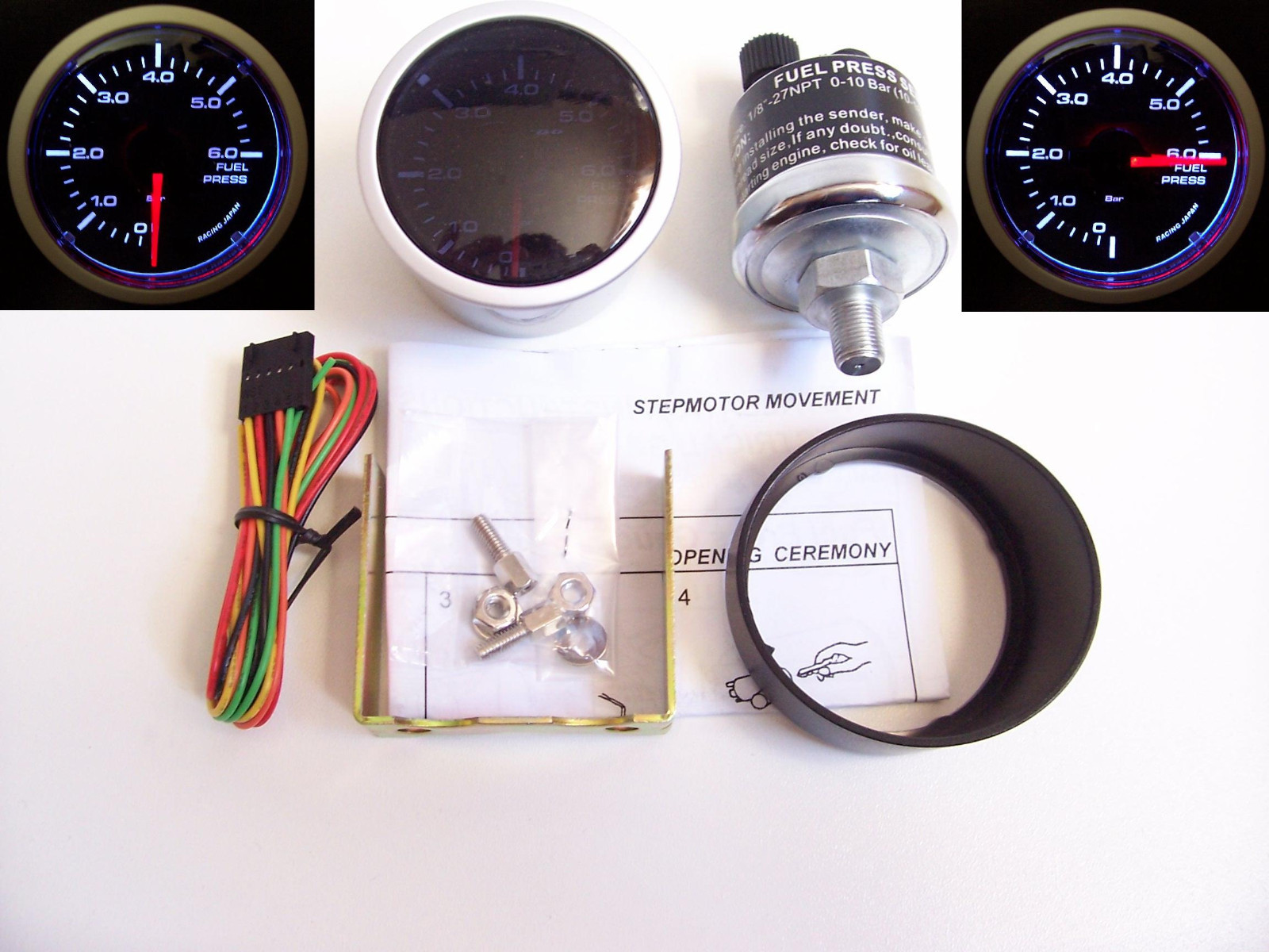 RSR Fuel Pressure Gauge Kit 52mm Stepper Smoke Sender Gauge 16V G60 RS VR6 Turbo