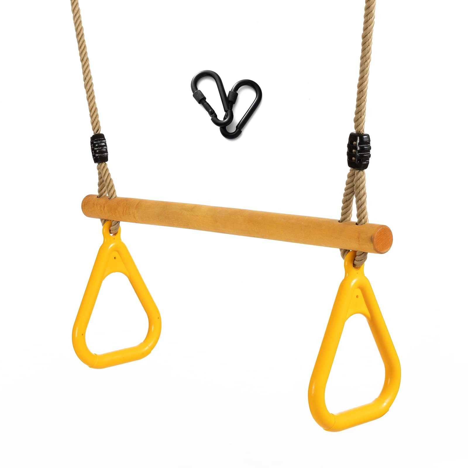 Wooden Trapeze with Plastic Gym Rings Trapeze Swing Bar with Adjustable Rope ...