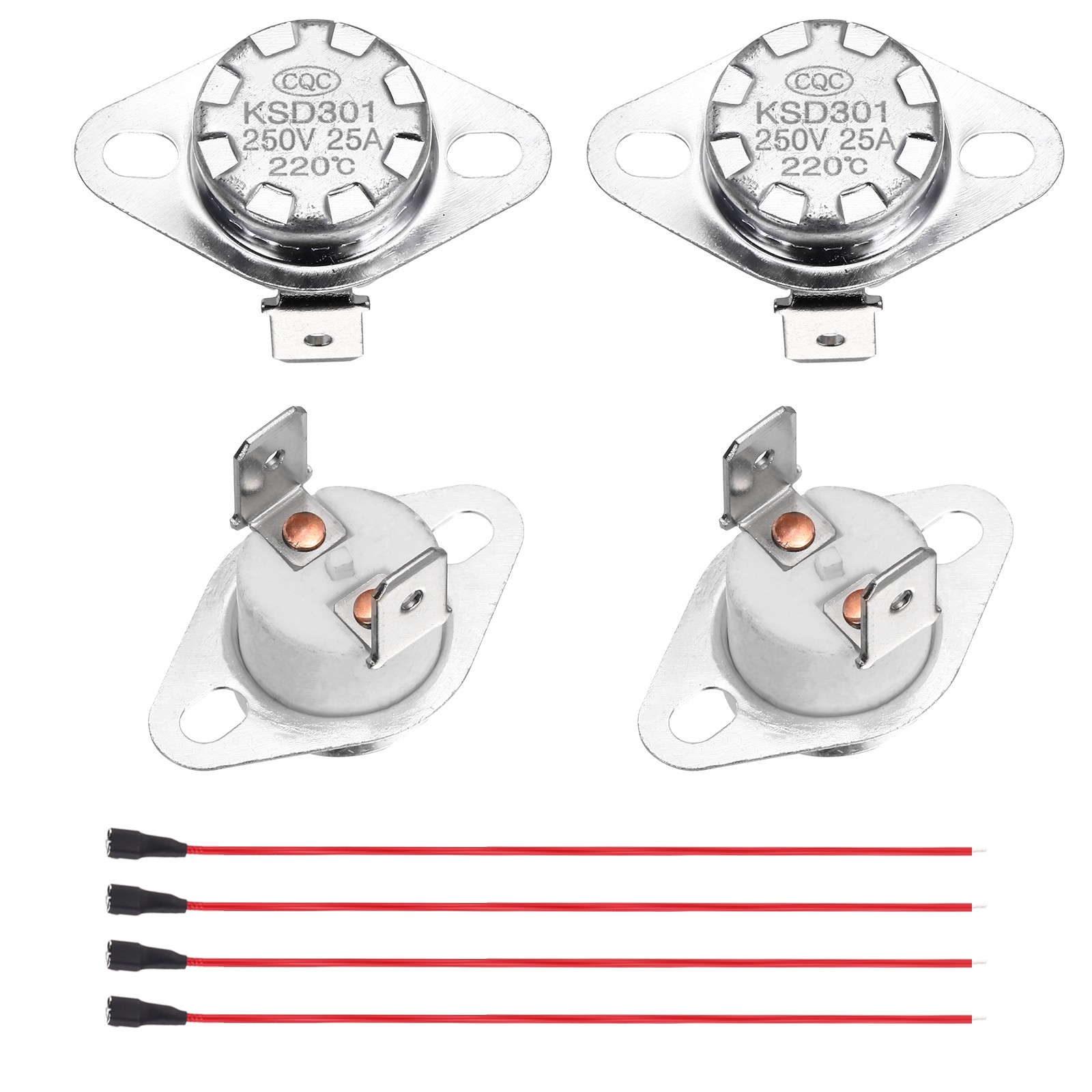 2 Pcs KSD301 Thermostat 220°C/428°F 25A N.C with Terminal Wire