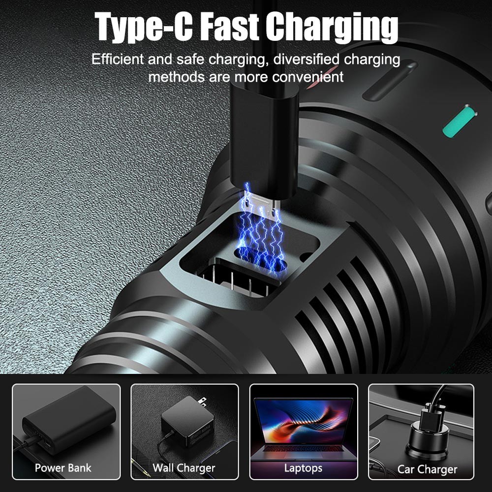 30W Strong White Laser LED Flashlight Torch Zoomable USB Charging With Luminous