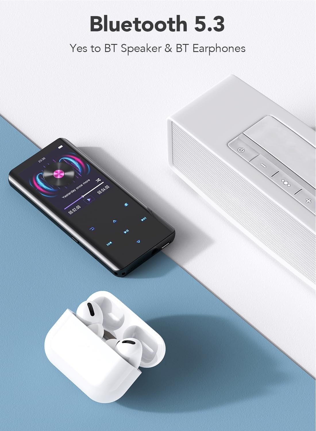 Expandable 64GB MP3 Player with 48-Hour Playback & Bluetooth Connectivity