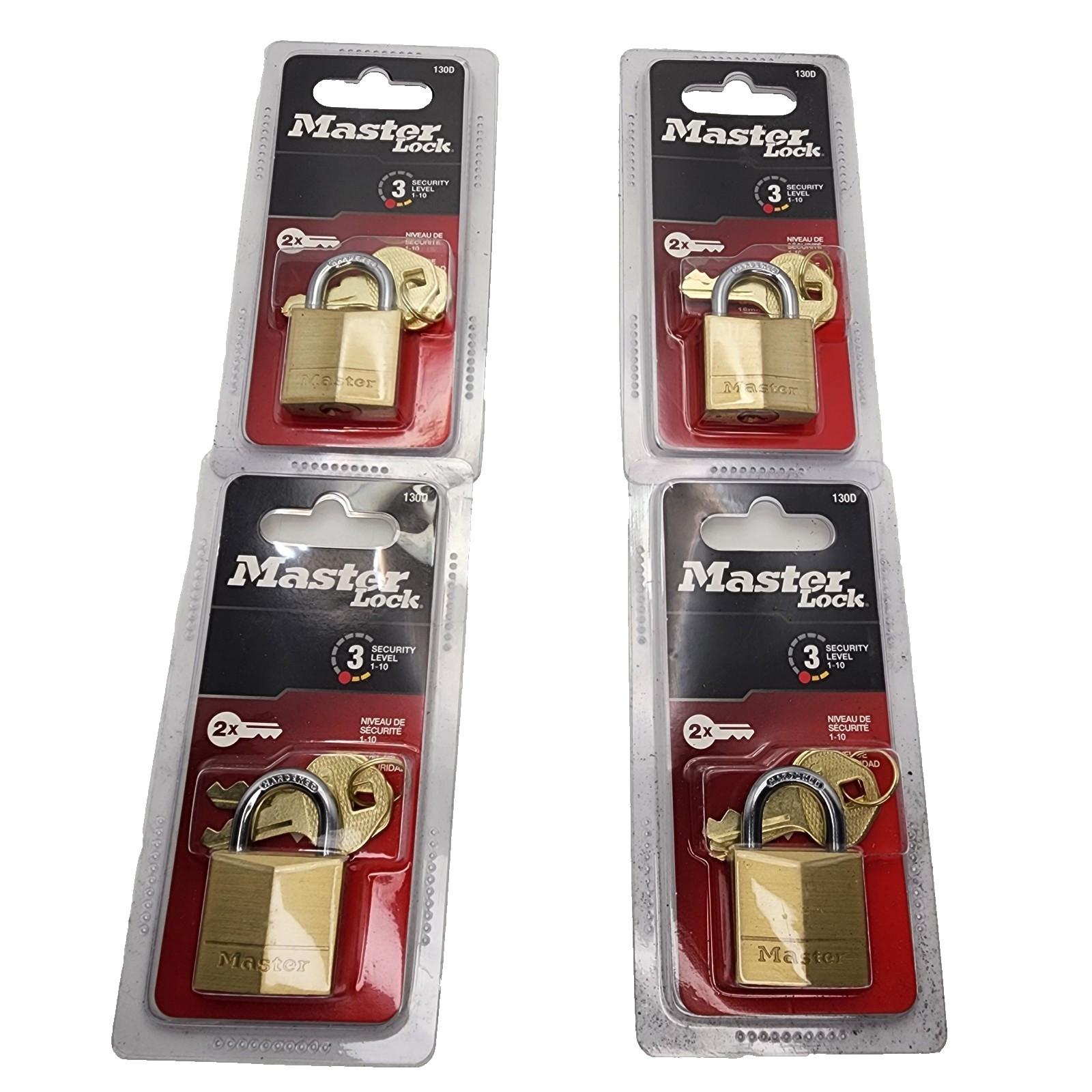 4 Pack = Master Lock 130D 1-3/6" Brass Padlock