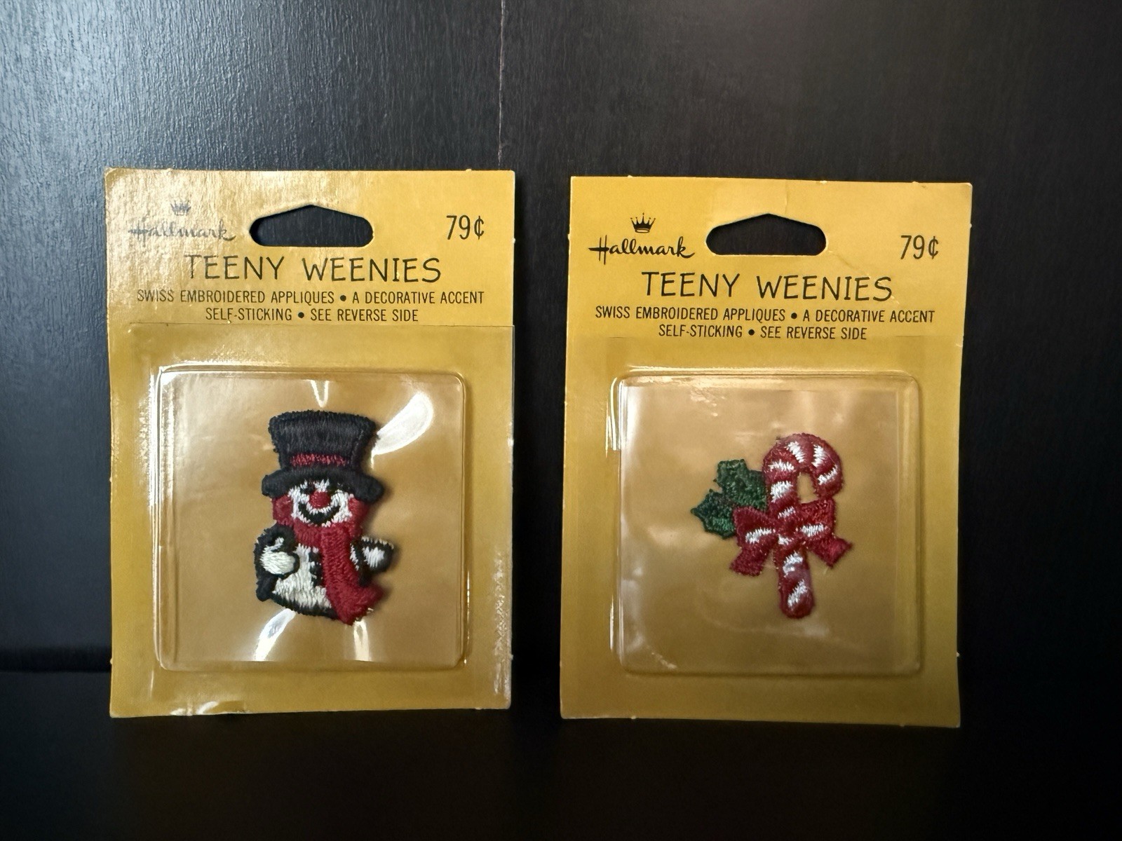 NOS Hallmark Teeny Weenies Christmas Patches - Snowman & Candycane - Lot of 2