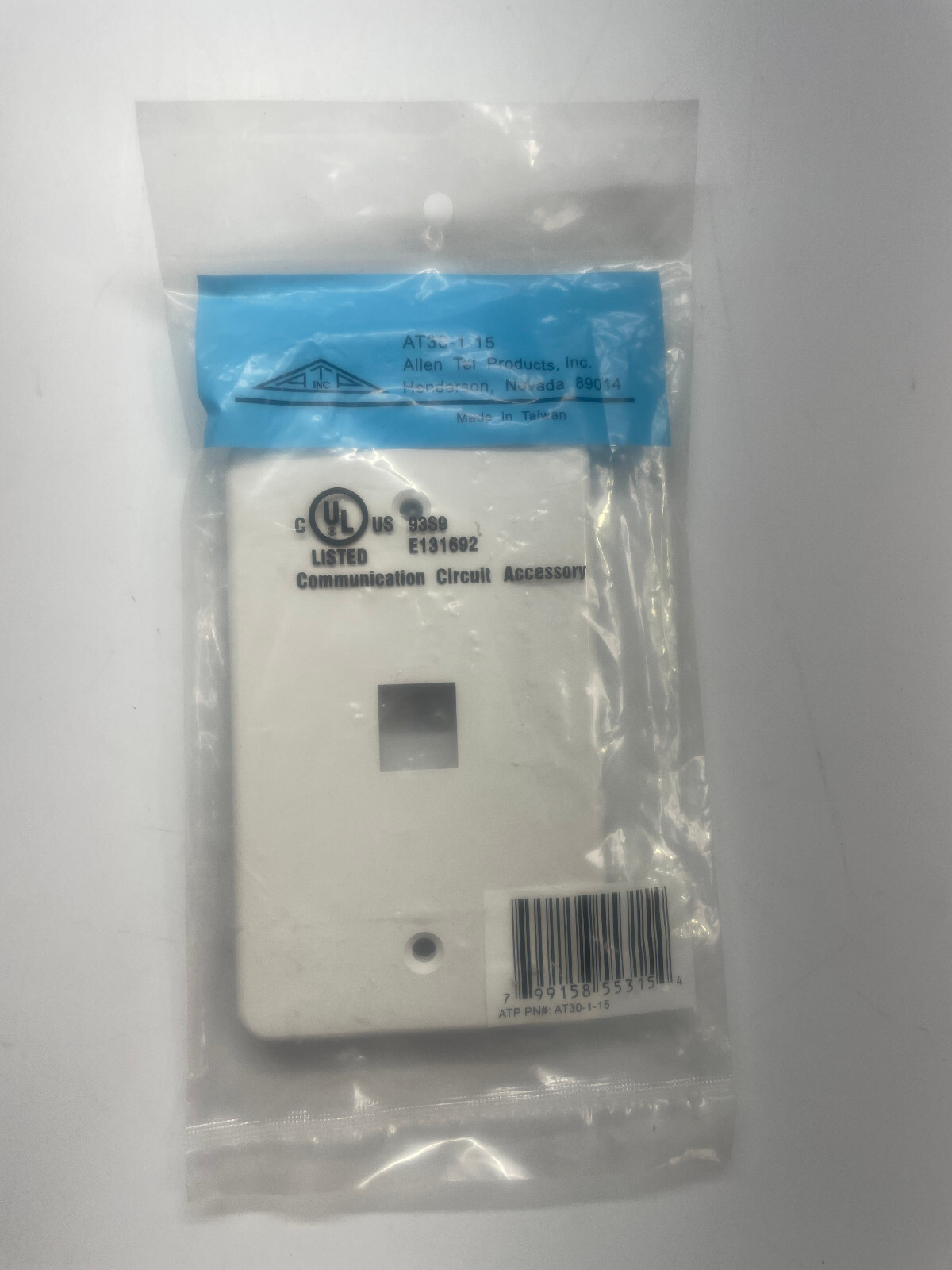 1-Port Wall Plate Single Gang for Cat5e Cat6 Network Connectors White AT30-1-15