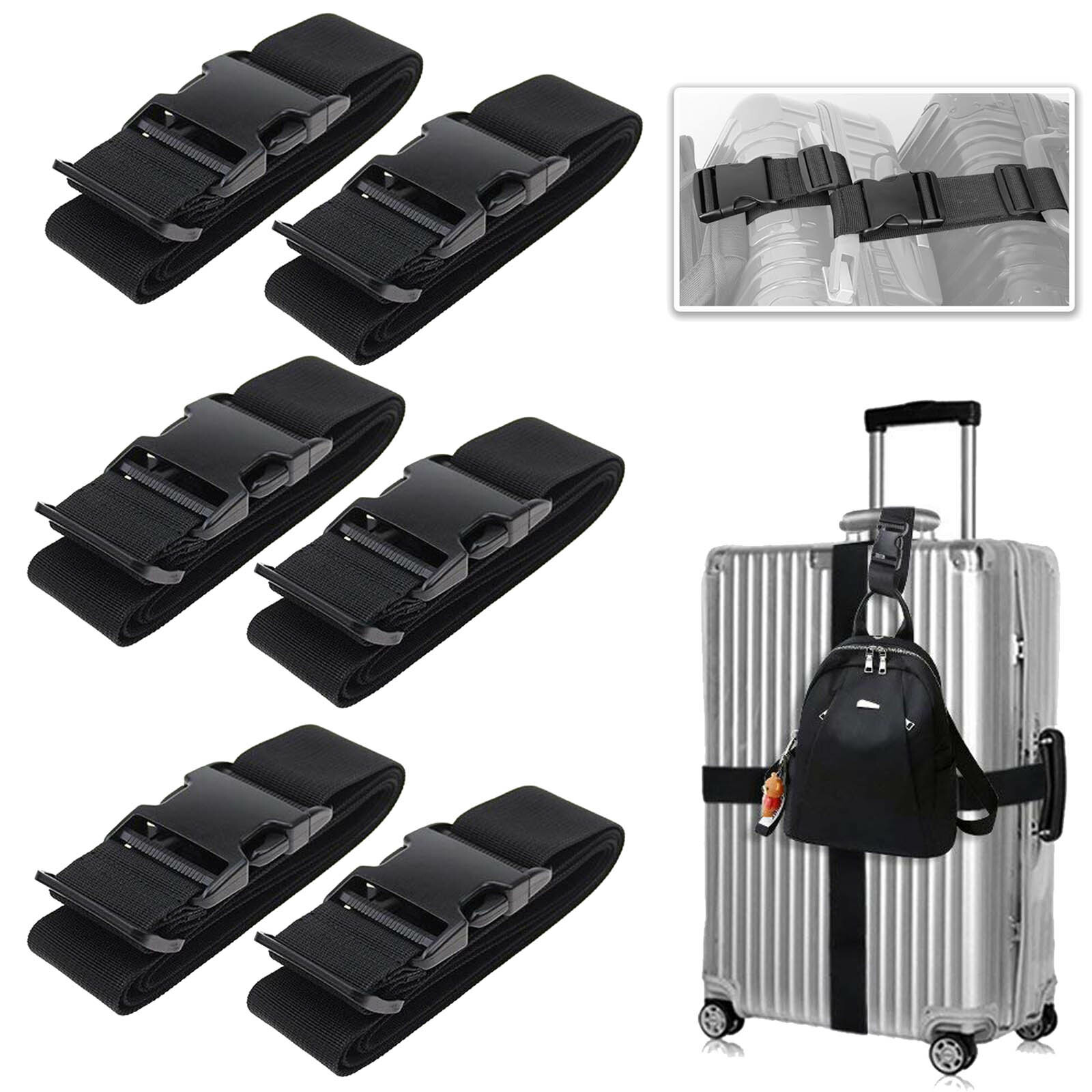 6PCS Portable Cross Luggage Strap Add-A-Bag Suitcase Belt for Travel Security