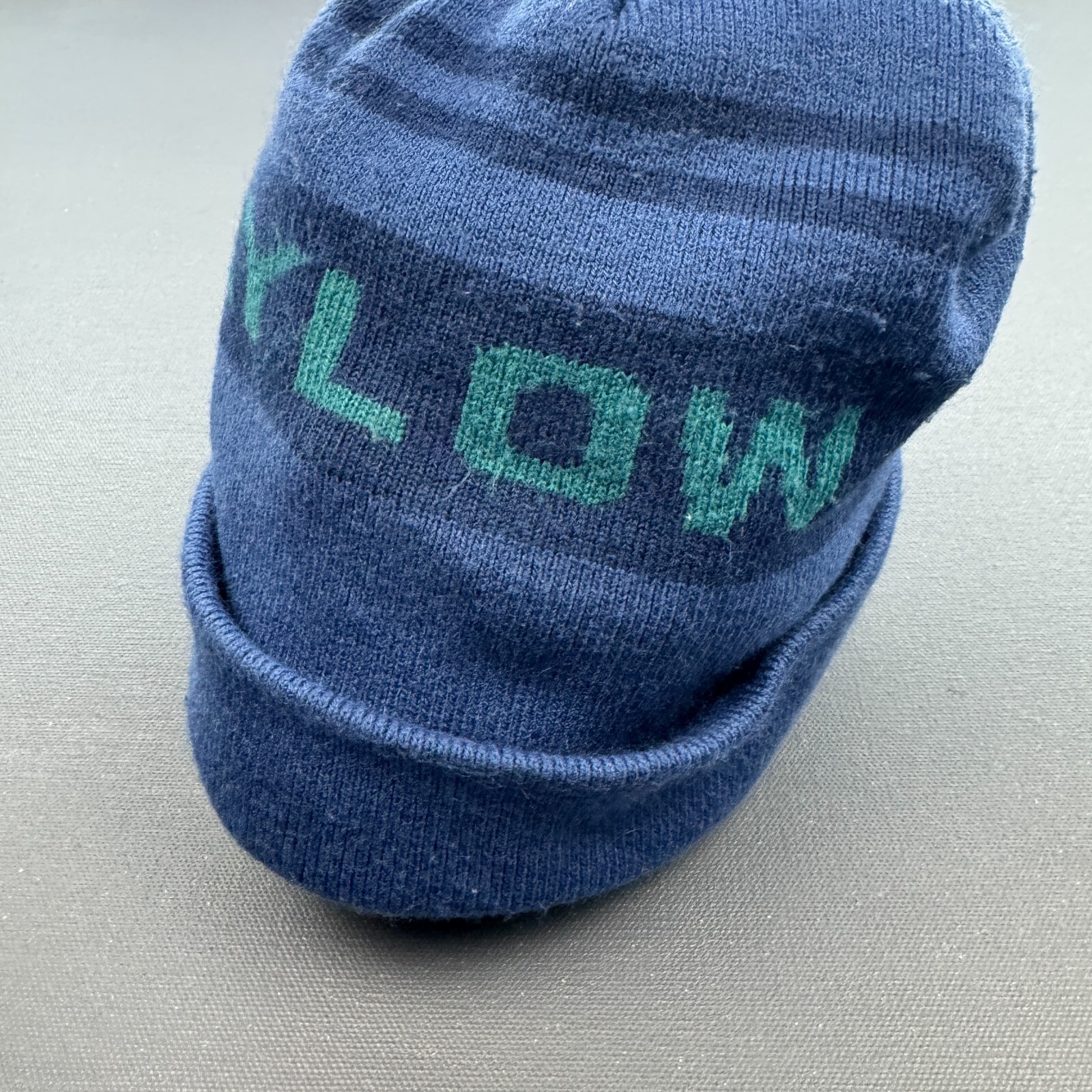 Flylow Pom Beanie Winter Hat Blue Green Knit Cuffed Snowboard Ski Snow Unisex