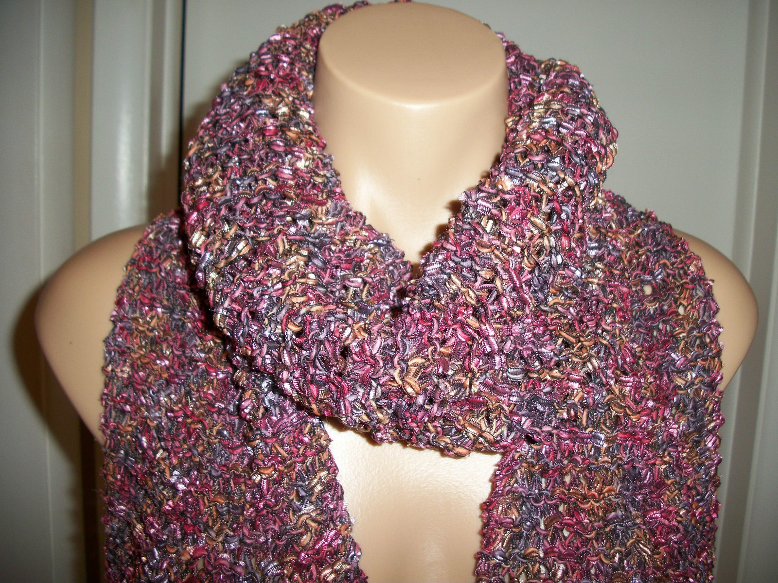 NEW - HAND KNIT CROCHET SHAWL WRAP SCARF BLACK / PINK SIZE 83" x 9" INCHES