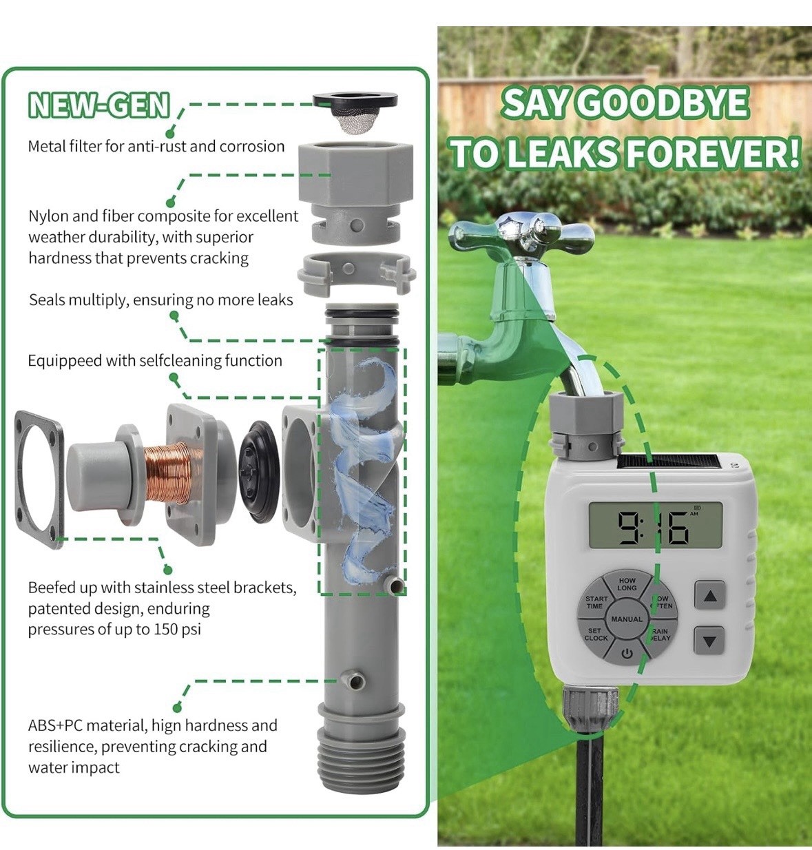 Zuomeng Sprinkler Timer Programmable Irrigation Water Timer Garden Hose Gray