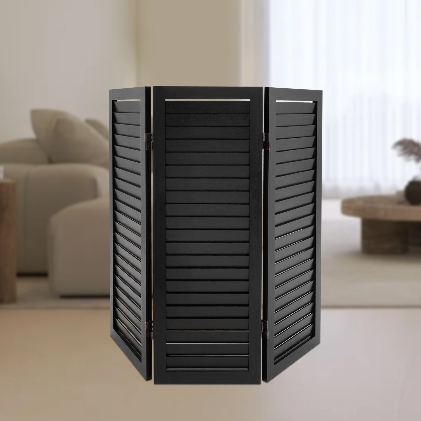 3 Panel Wood Room Divider Folding Privacy Screen Freestanding Partition Black