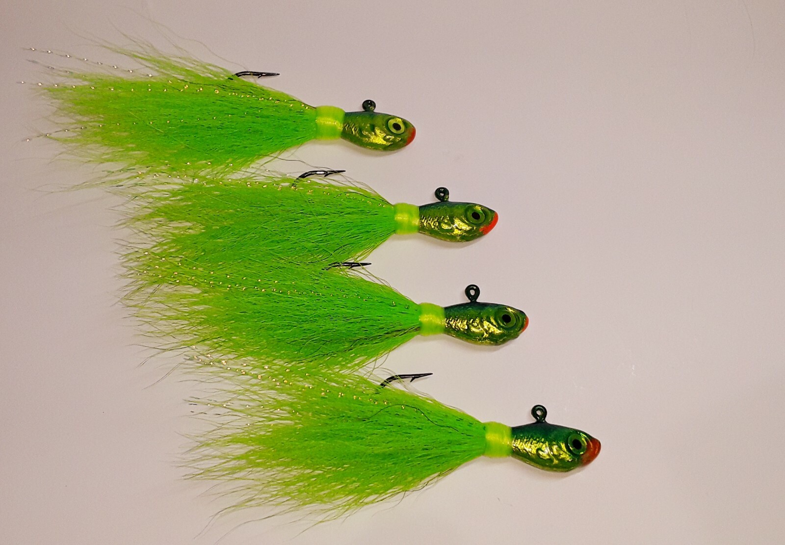 4 Chartreuse Assassin - Bucktail Hair Jigs 1/2 oz for Walleye, Bass, Northern