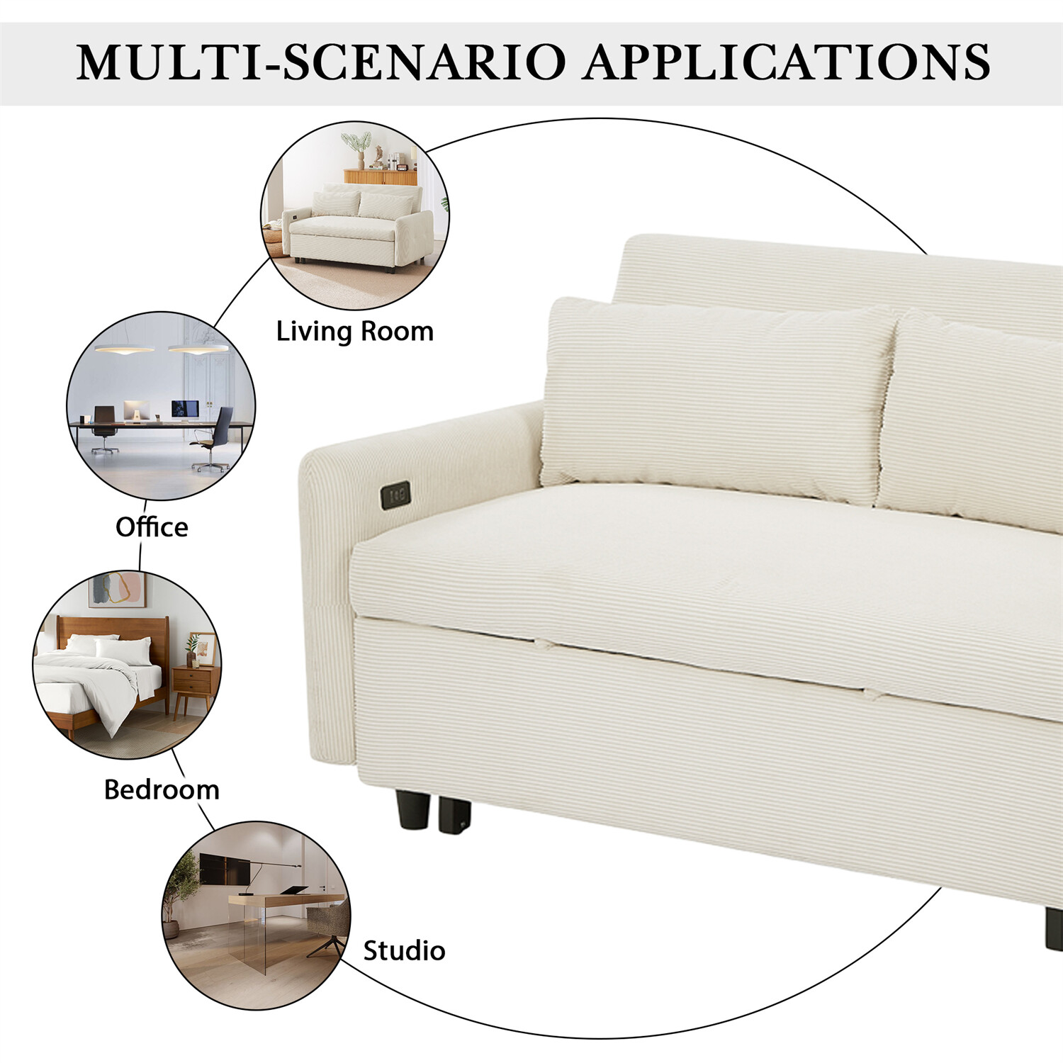 Convertible Sleeper Sofa Bed Loveseat Sofa w/ Pull Out Bed & USB Ports