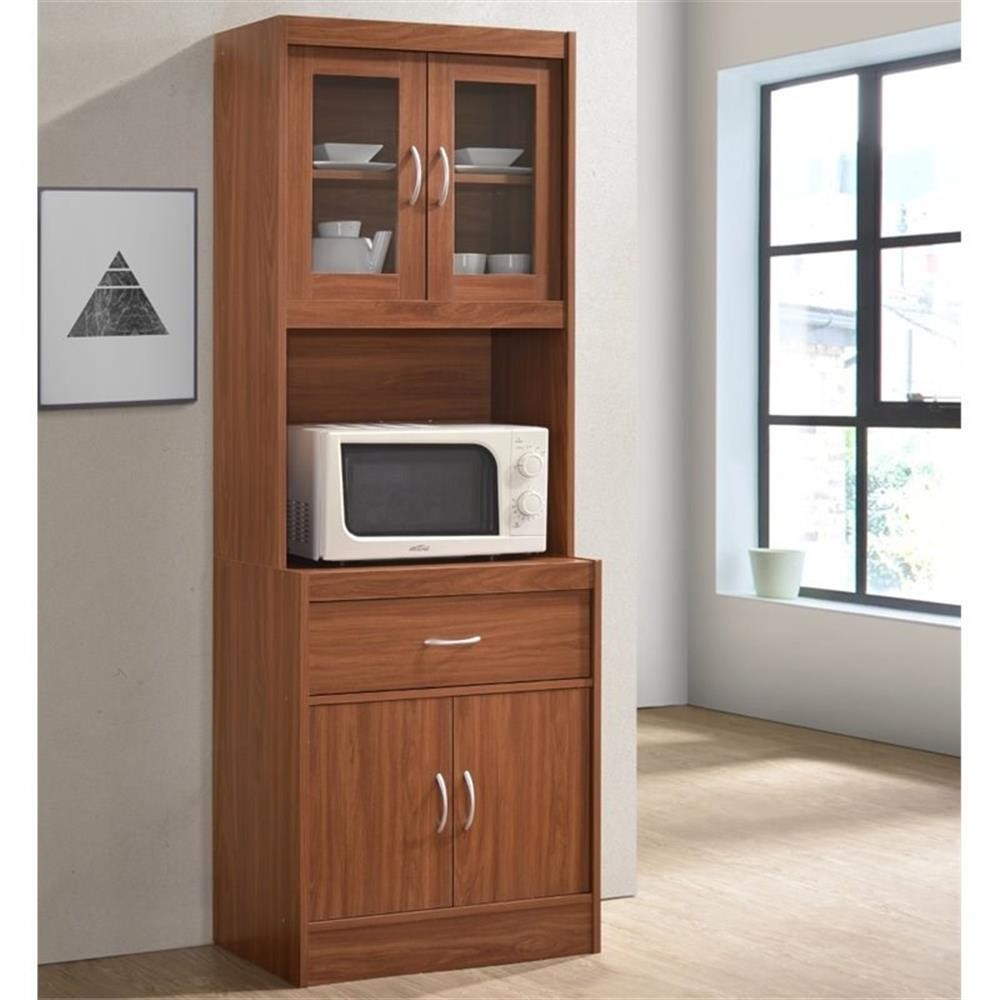 Hodedah Kitchen Cabinet With 1 Drawer Plus Space For Microwave In Cherry Wood