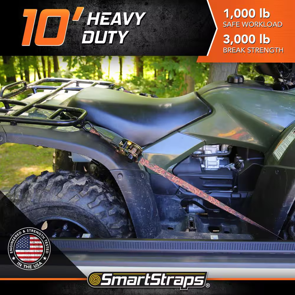 SmartStraps Ratchet Tie Down Straps 10ft x 1.5in Camo Retractable 2 Pack 1000lb