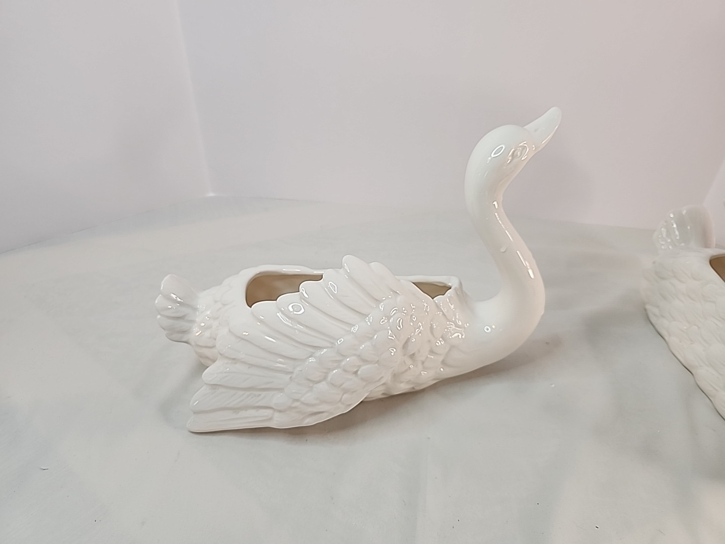 Dept 56 Ceramic Hugging Swan Planters Intertwined Necks White Japan PLEASE READ