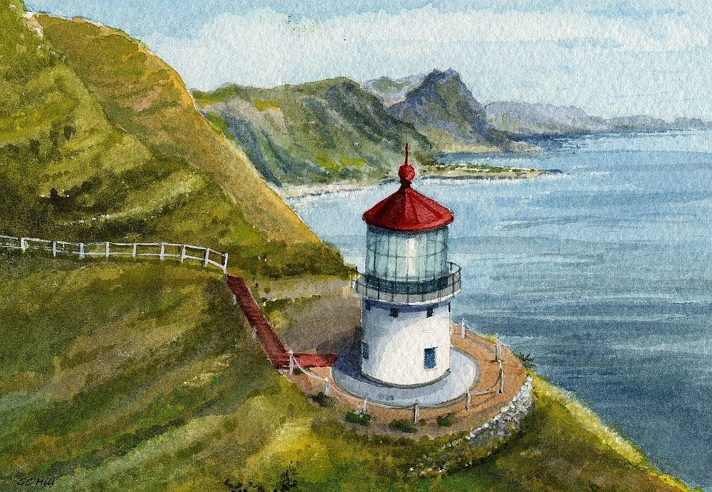 Makapu'u Point Lighthouse Oahu Hawaii Watercolor Notecards