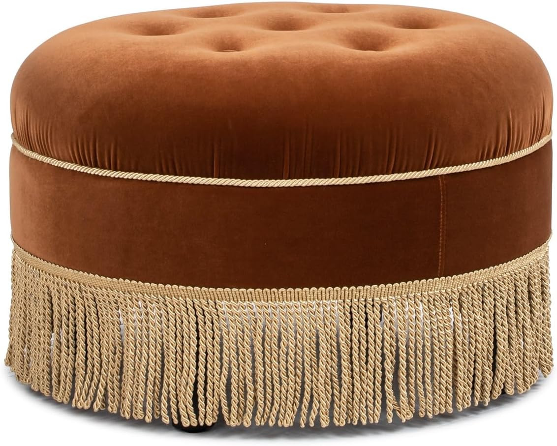 Yolanda 24" round Upholstered Accent Ottoman, Burnt Orange Performance Velvet