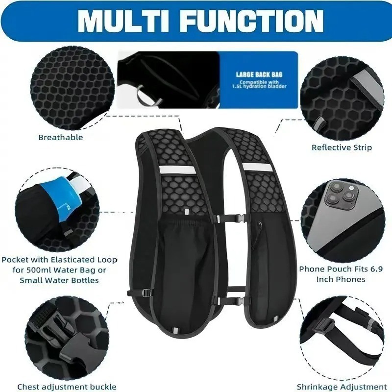 Running Hydration Vest Backpack Adjustable Breathable Water Resistant Unisex