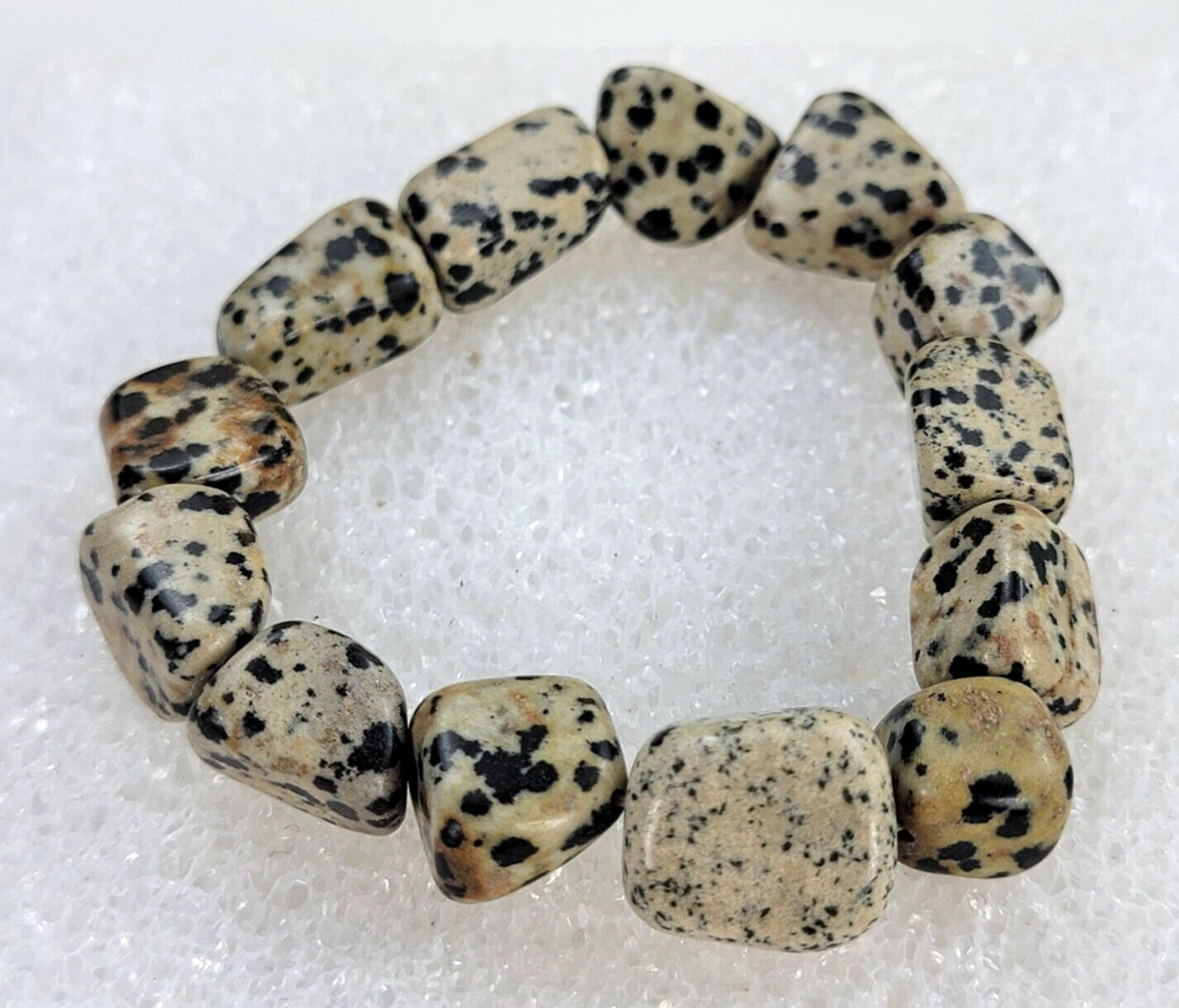 Dalmatian Jasper Beaded Stretch Bracelet 6.5" Sizable