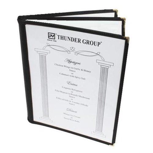 Thunder Group PLMENU-L3BL 8-1/2" x 11" 3-Page Book Fold Menu Cover Black