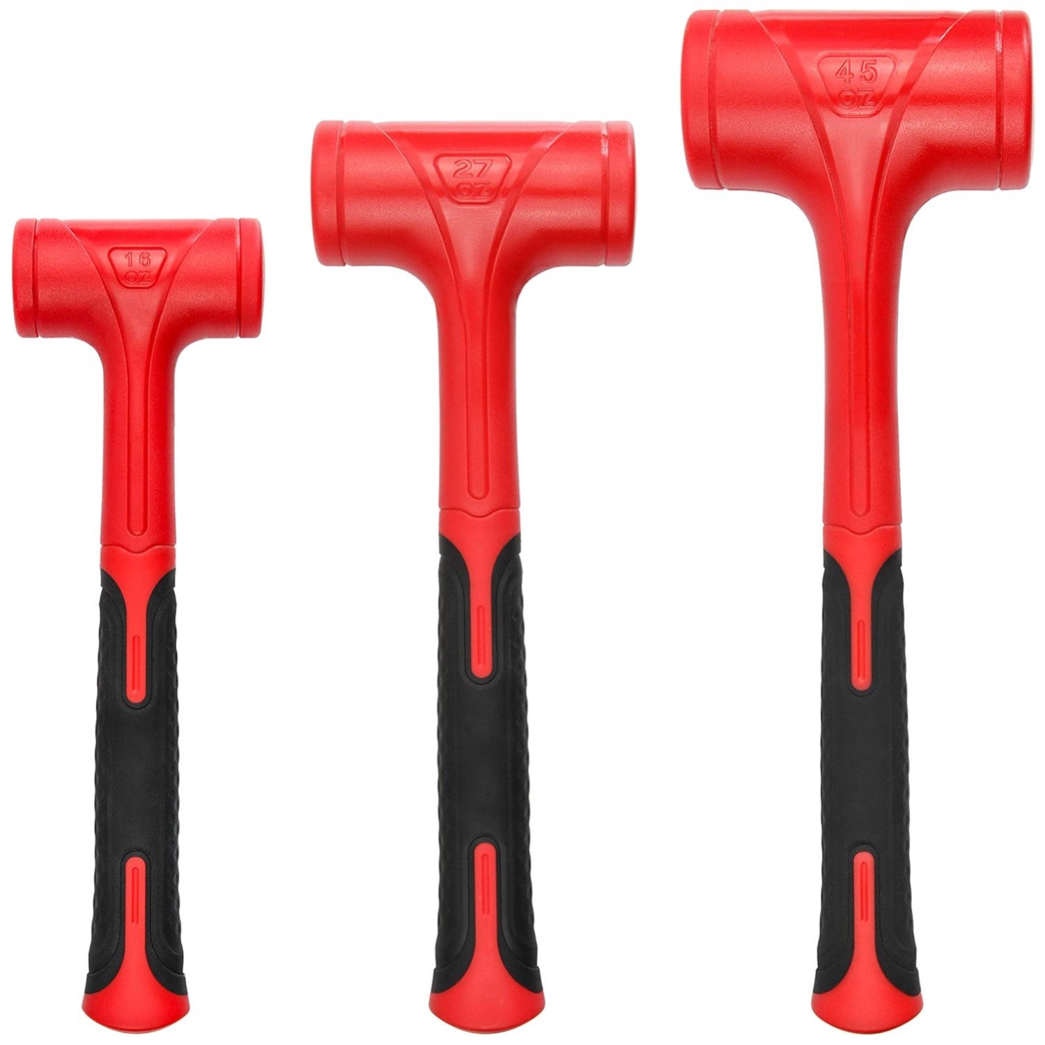 Dead Blow Hammer Set, 3-Piece 16oz/27oz/45oz, Red & Black