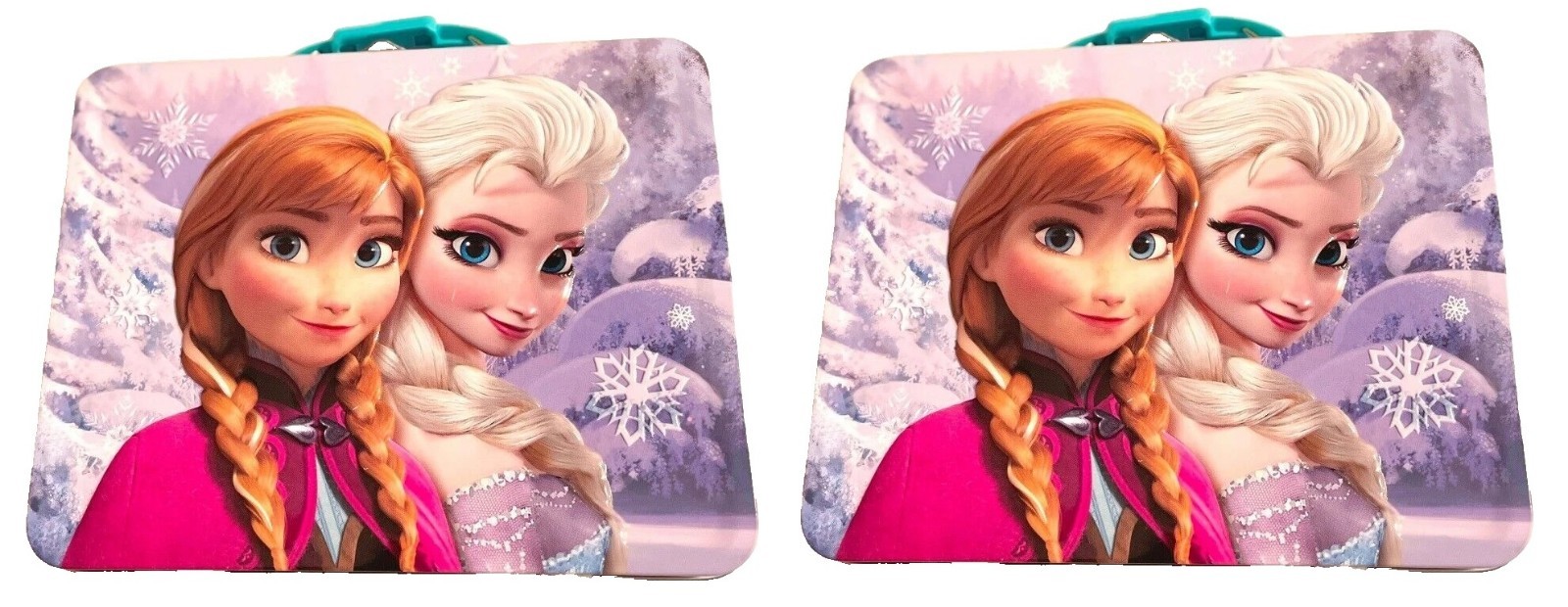 Lot of 2 DISNEY FROZEN LUNCH BOXES retired TBC Elsa Anna lavender