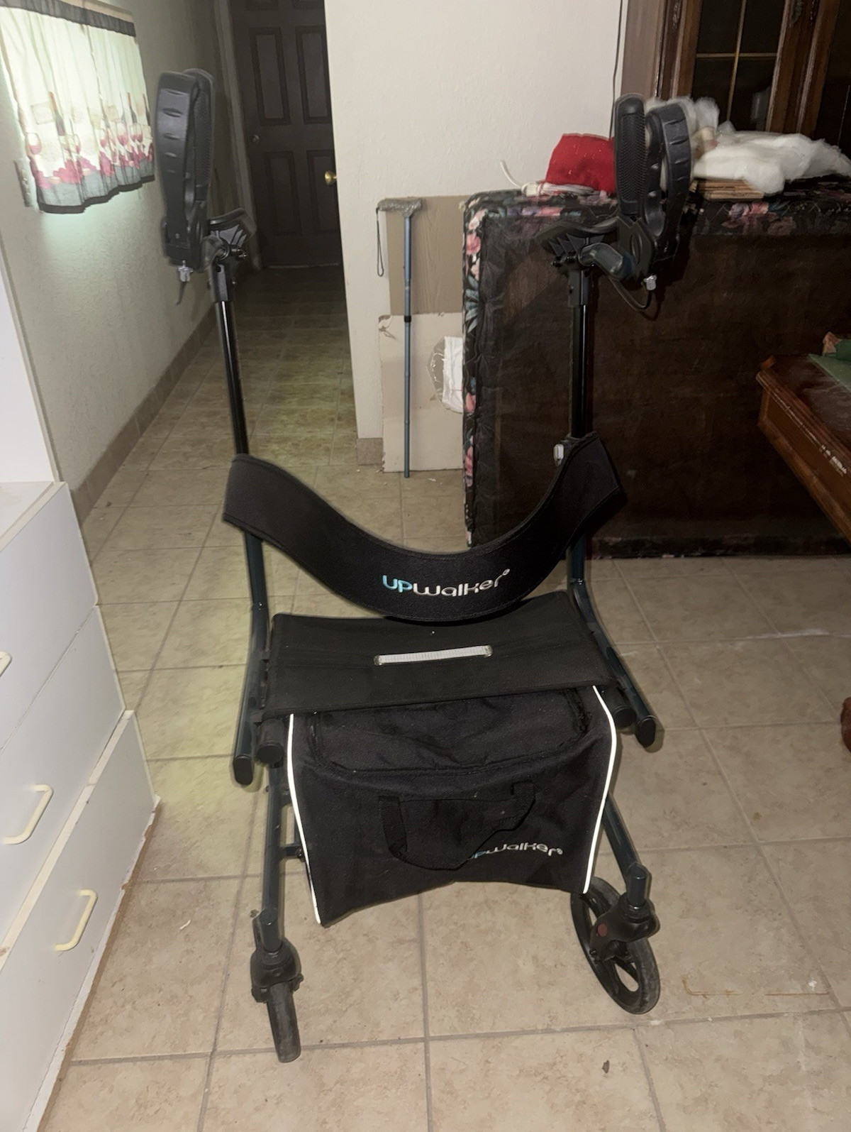UPWalker 4-Wheel Upright Rollator Walker w/ Armrests, Seat, Storage Bag Black