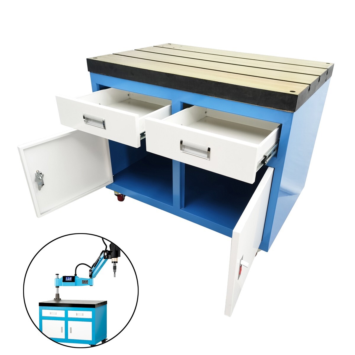 Tapping Machine Series Table Movable T-slot Workbench with Drawers 35.4"*23.6"