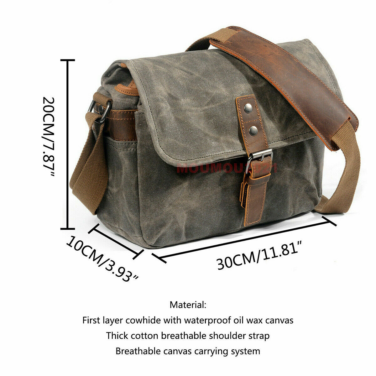 Vintage Waterproof Canvas Leather Trim DSLR SLR Shockproof Camera Messenger Bag