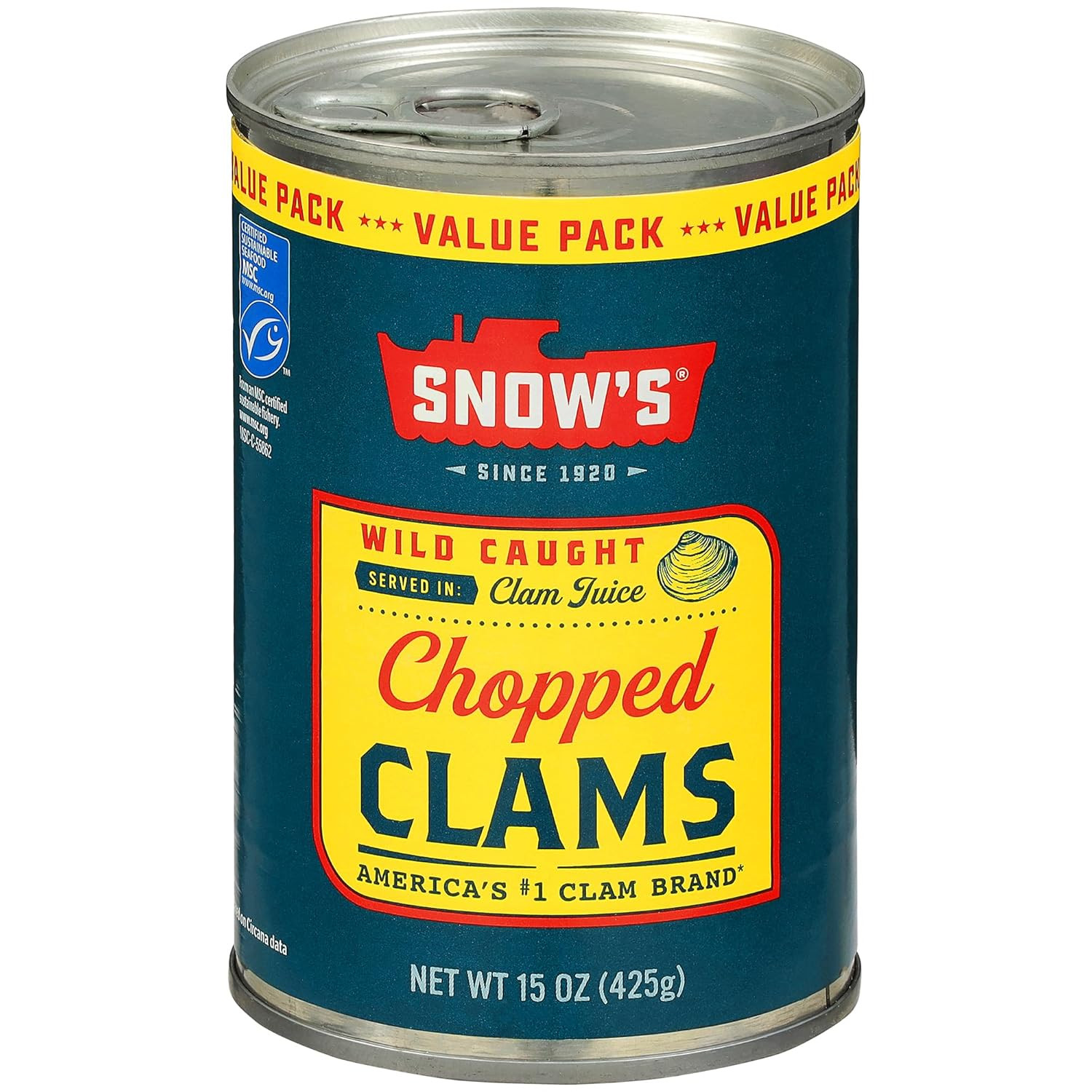 Snows Wild Caught Chopped Clams 15oz Can in Clam Juice Gluten Free