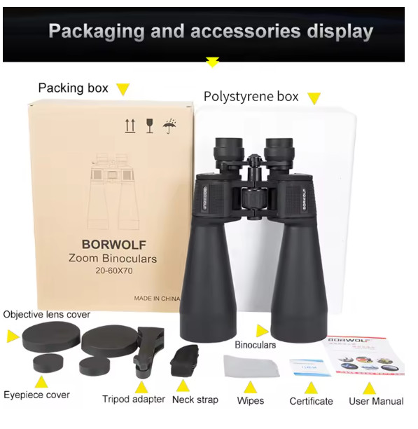 BORWOLF 20-60X70 Binoculars High Magnification Long Range Zoom 60