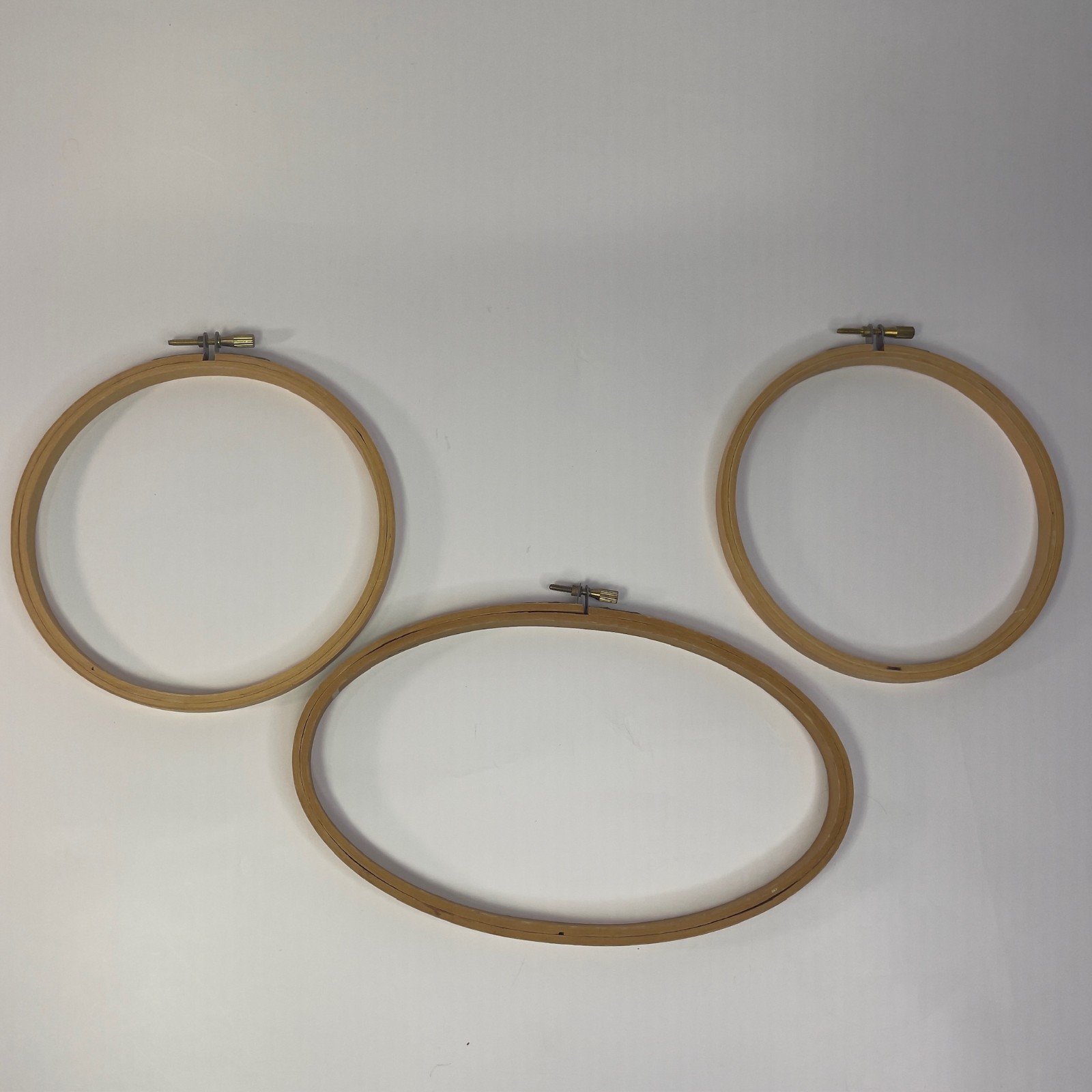 LOT OF 3 - Wood Embroidery Hoops 6" ROUND (qty. 2) and 6x9" OVAL (qty. 1)