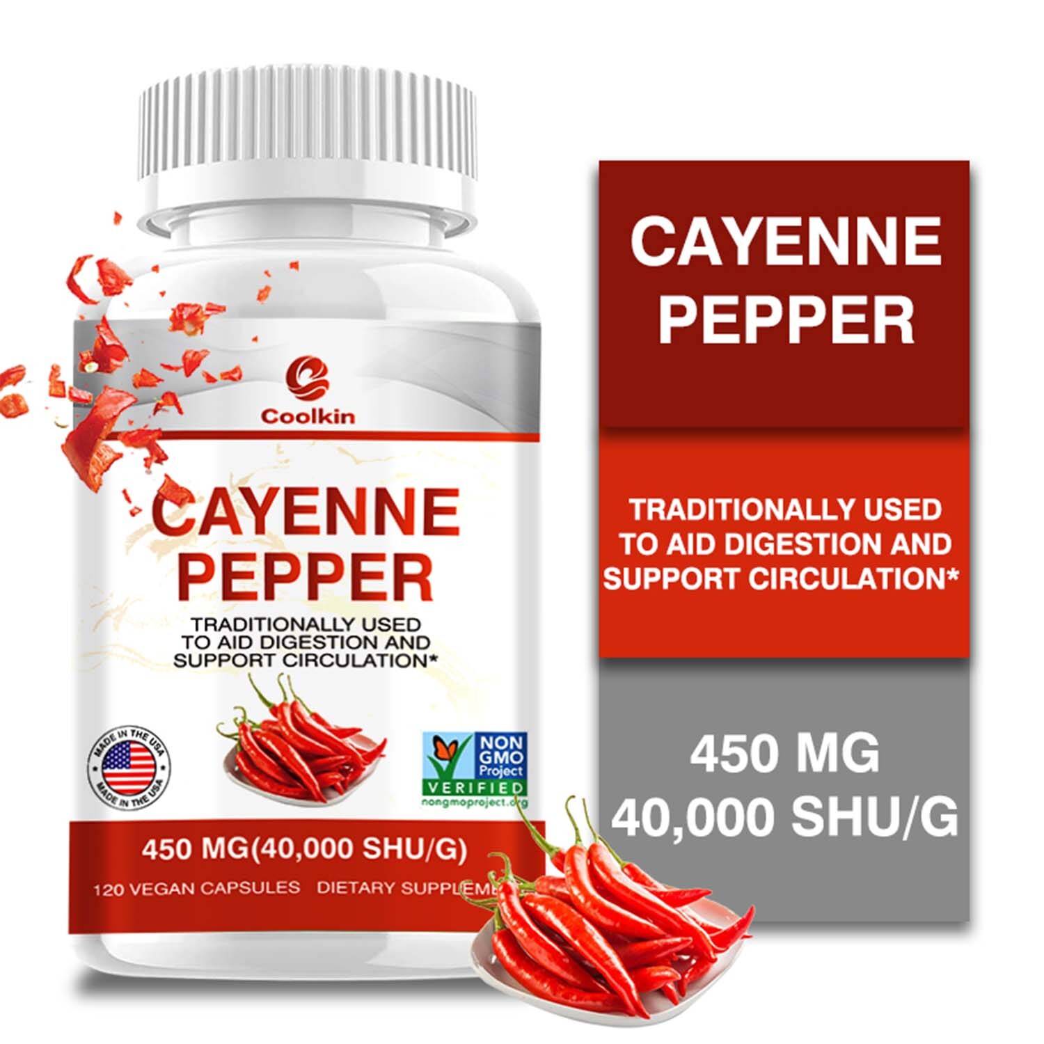 Cayenne Pepper 450mg-Weight Loss & Metabolism Boost,Anti-inflammatory,Digestive