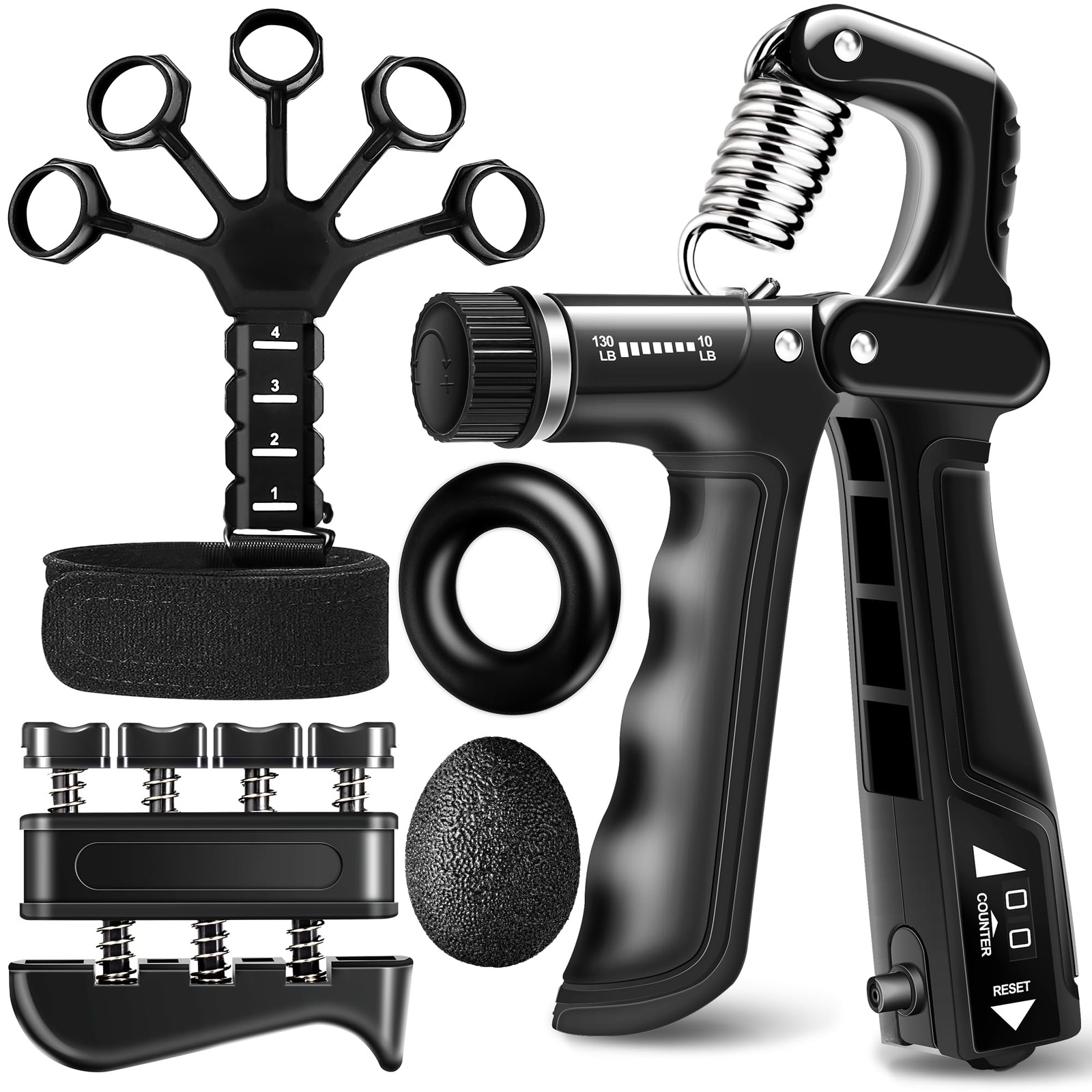 Grip Strength Trainer Kits 5 Pack, Forearm Strengthener with Adjustable Resis...