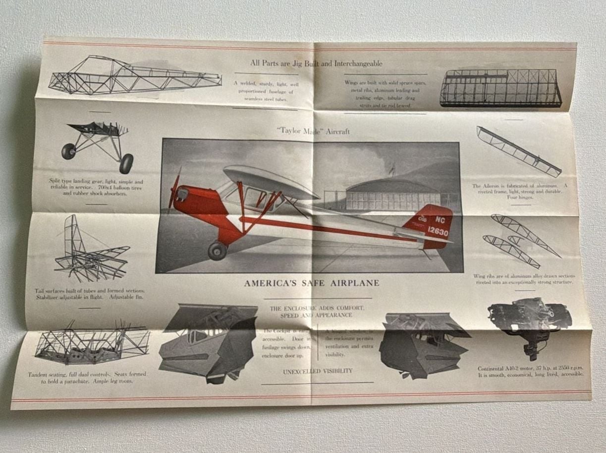 Vintage 1930s Taylor Aircraft Co. Taylor Cub Original Promotional Sales Brochure