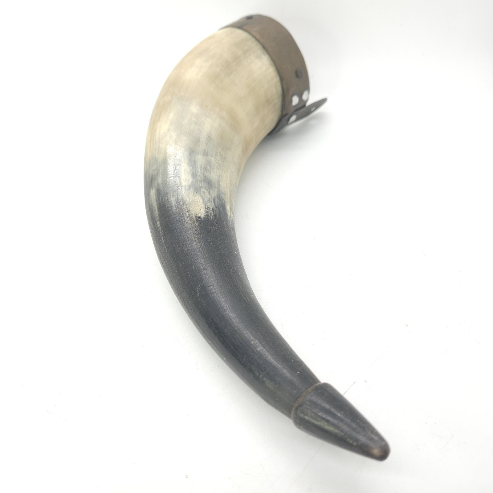 Vintage Powder Horn With Brass Hardware Muzzleloader Black Powder Horn