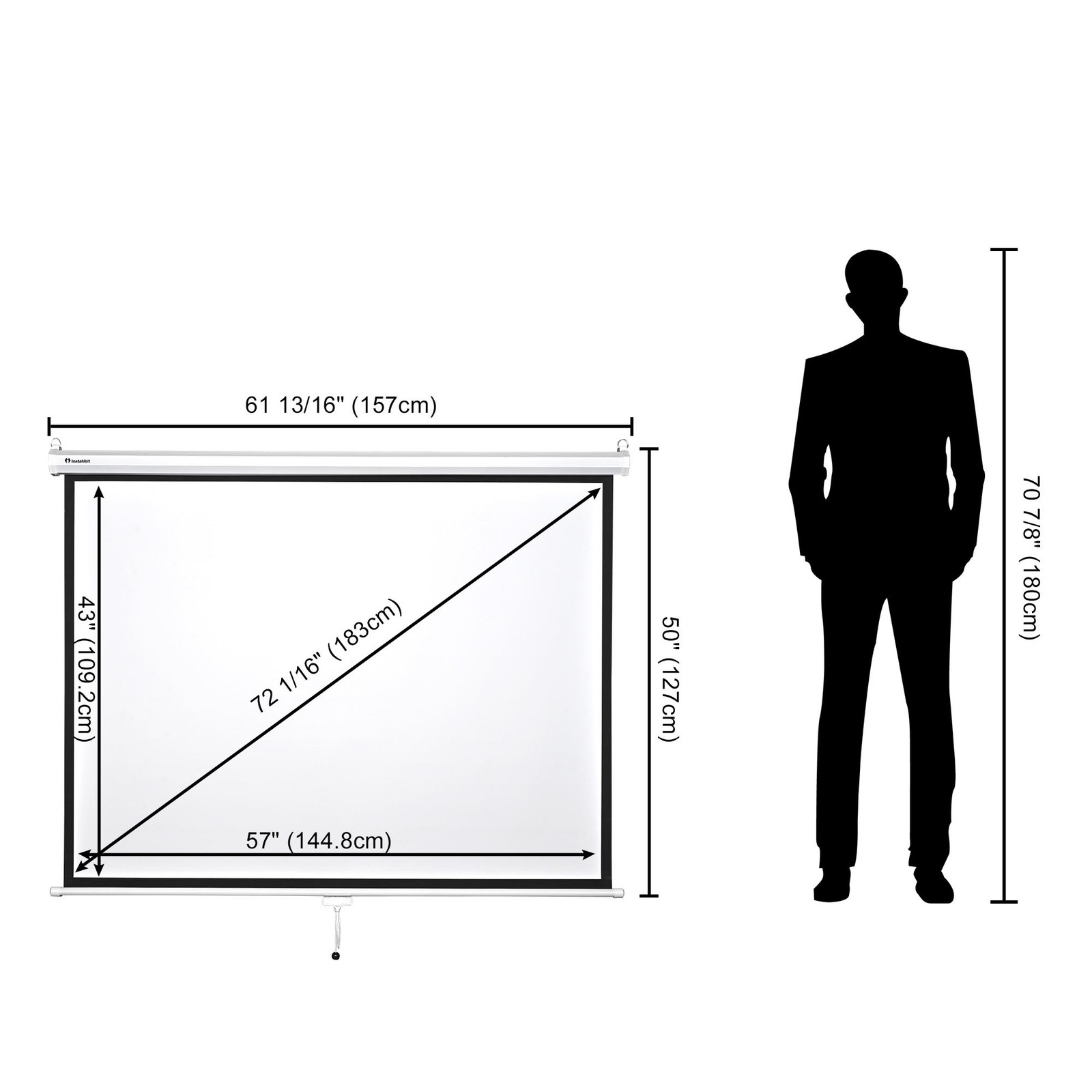72" 4:3 Manual Pull Down Projector Screen Movie TV Video Projection Theater Home