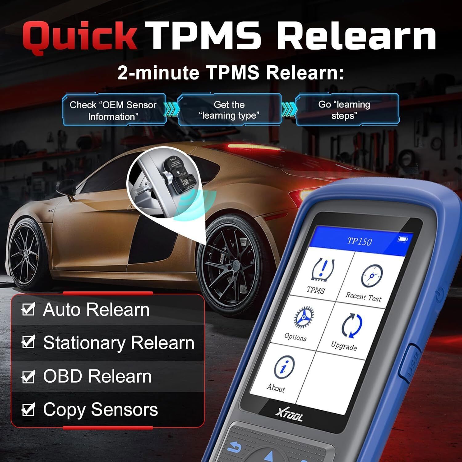 2025 XTOOL TP150 TPMS TS100 Programming Tool Tire Sensor Relearn/Reset/Activate