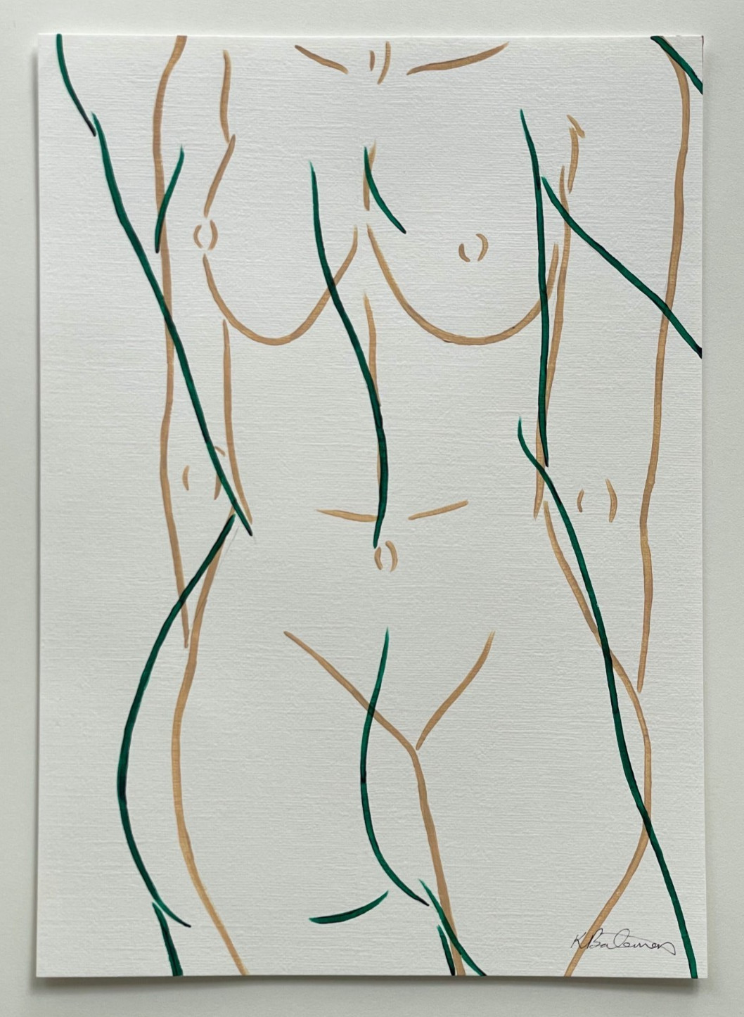 Original Signed Kirstie Bateman Abstract Life Drawing on Paper