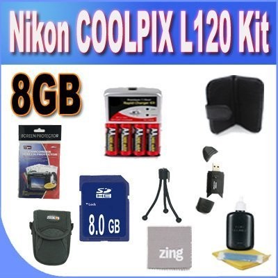 Nikon COOLPIX L120 8GB Accessory Saver Kit (8GB SDHC Memory Card+ Set of 4 NIMH