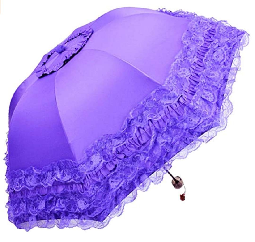 Zmgmsmh Foldable Lace Parasol Travel Sun Rain Umbrella Large, Purple