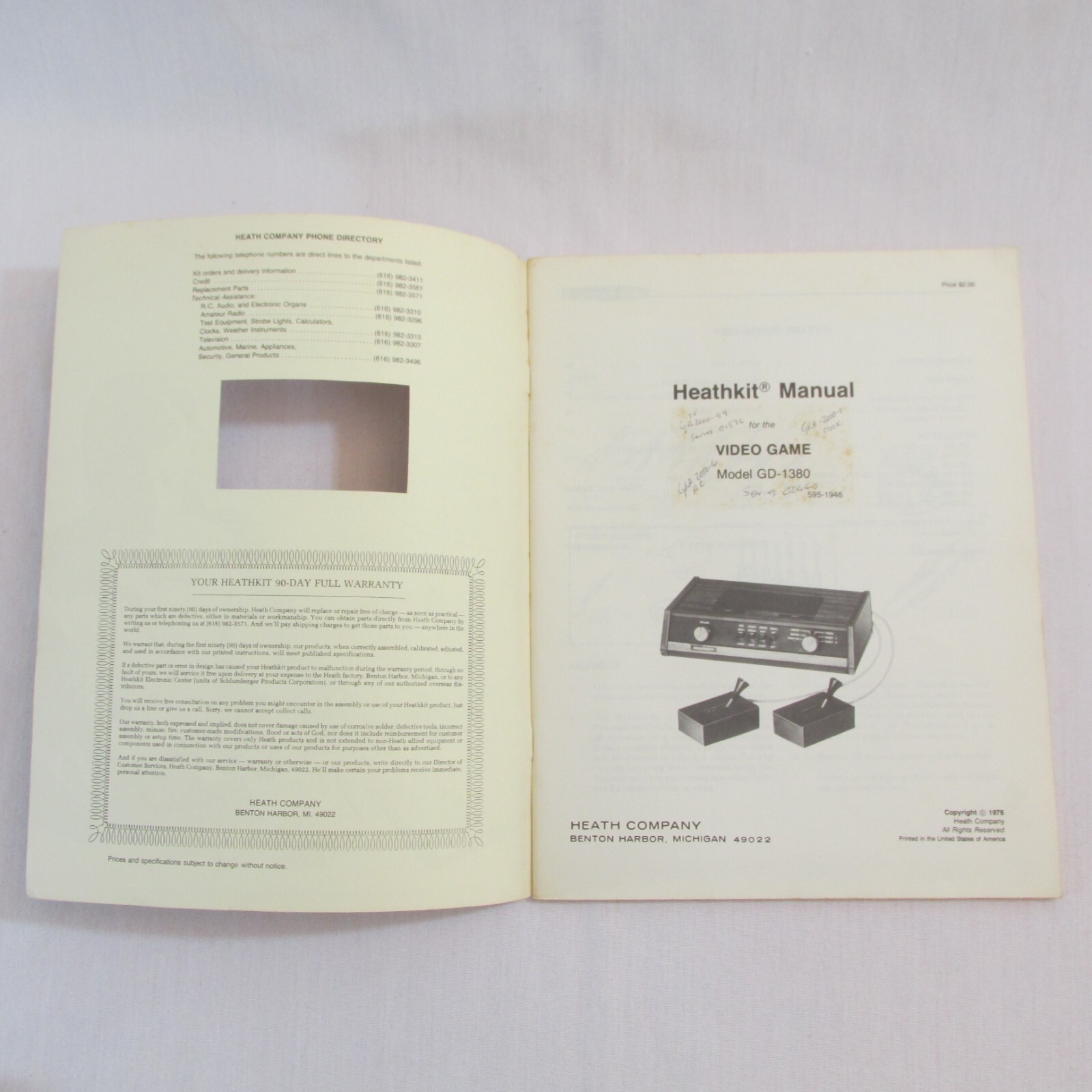 1976 Heathkit Manual GD-1380 Video Game System