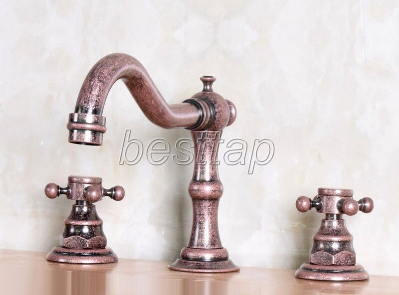 Rome Red Antique Copper Bathroom Faucet Widespread Vanity Sink Mixer Tap snf173