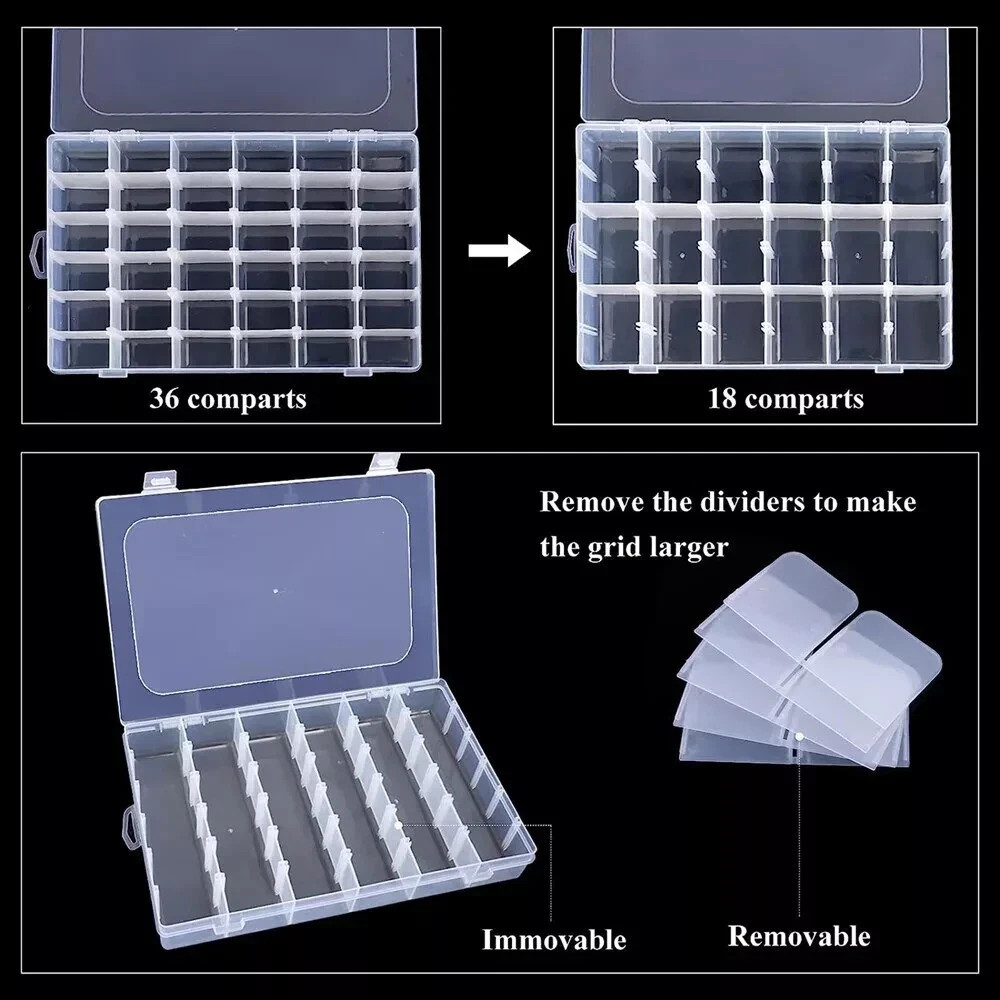 4 Pack 36 Grids Clear Plastic Organizer Box with Adjustable Dividers, Small Craf