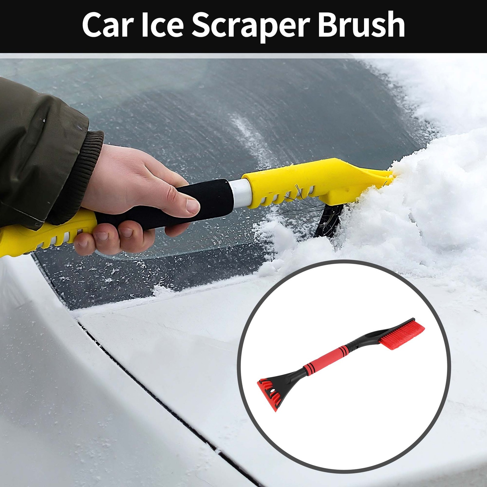 Car Ice Scraper Brush Red for Car SUV Truck RV Windscreen Side Window Plastic