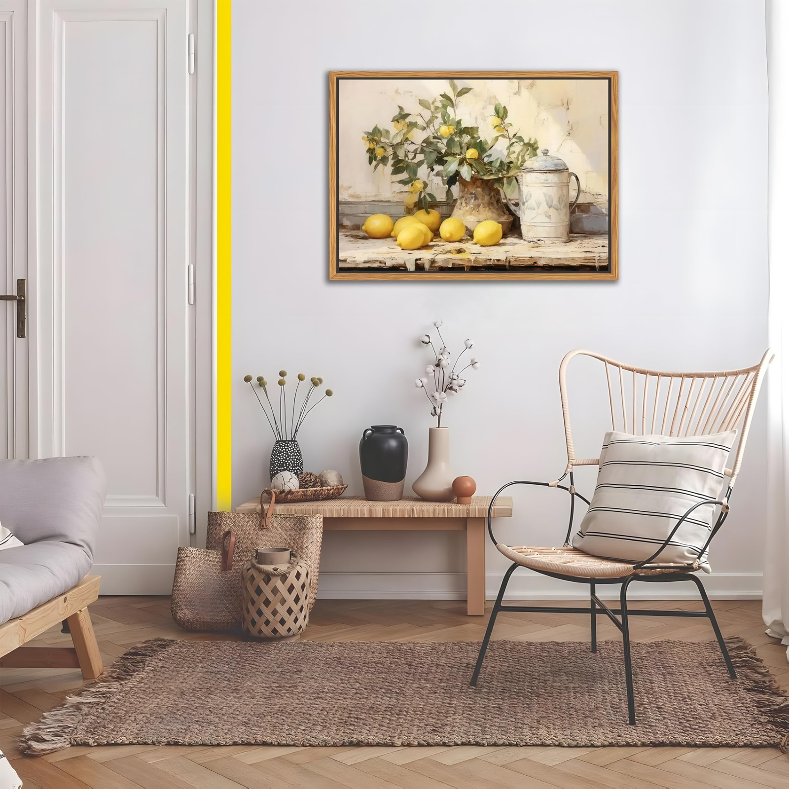 Floating Framed Vintage Kitchen Wall Art, Yellow 16"L x 12"W, lemon