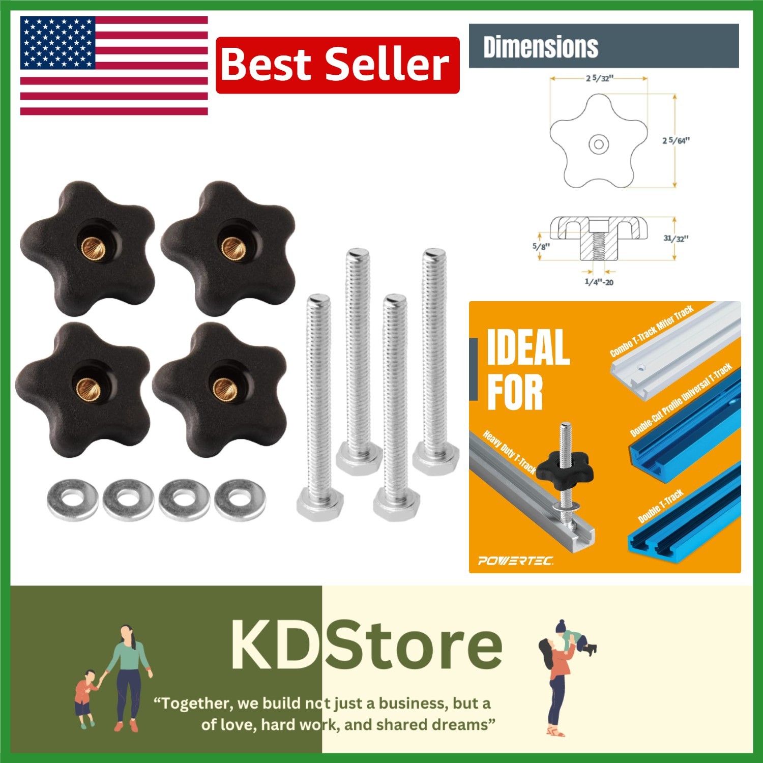 12 Pcs T Track Knob Kit with 5-Star Plastic Handles & 1/4-20 Bolts for Woodwo...