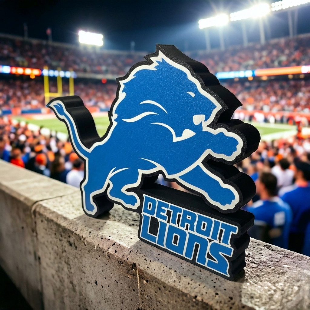 Detroit Lions Logo Shelf Sign / Desk Display - Lions Fan Gift - Honolulu Blue