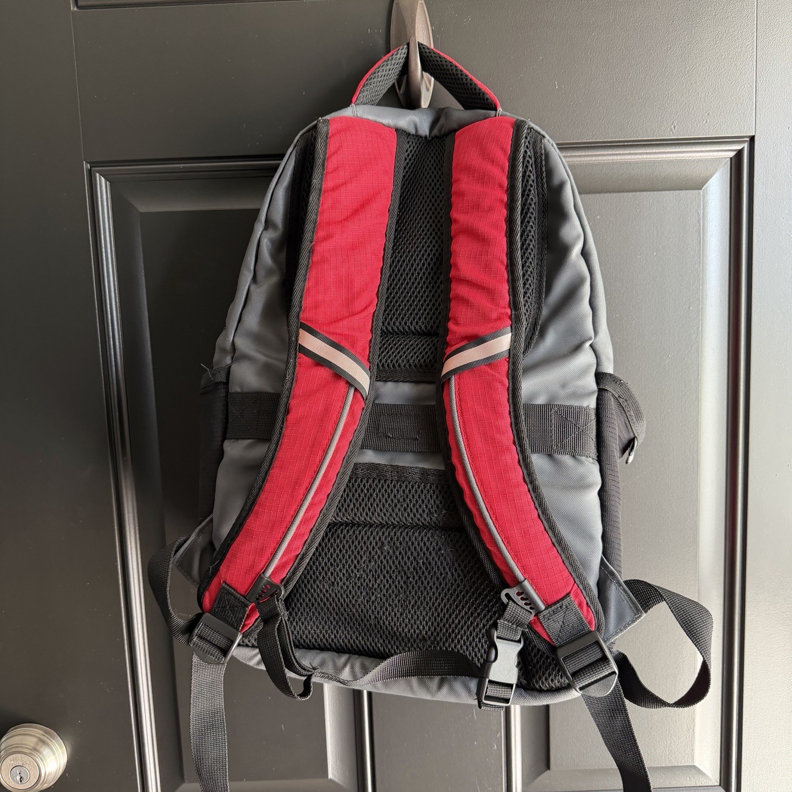 Swiss Tech Gray and Red Reflective Backpack Multiple Pockets School/Work/Hiking