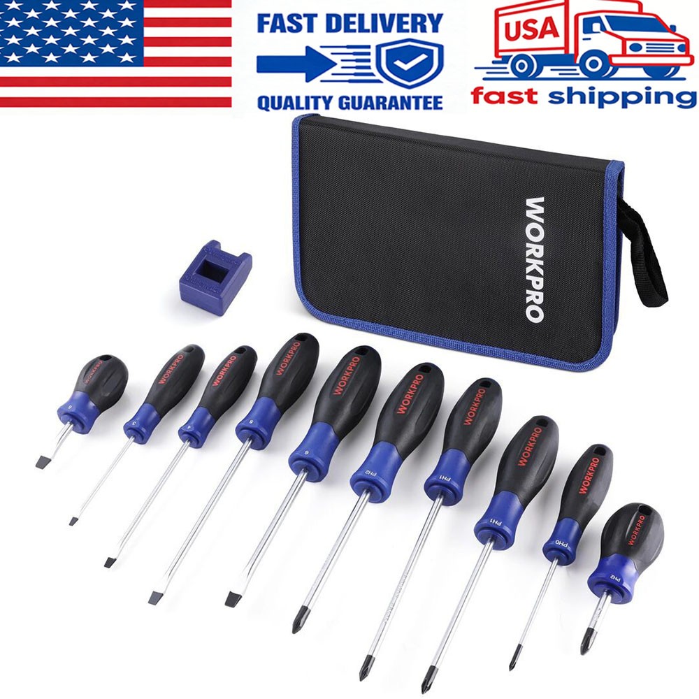 WORKPRO 10-Piece Magnetic Screwdriver Set with Pouch for Home Repair DIY Project