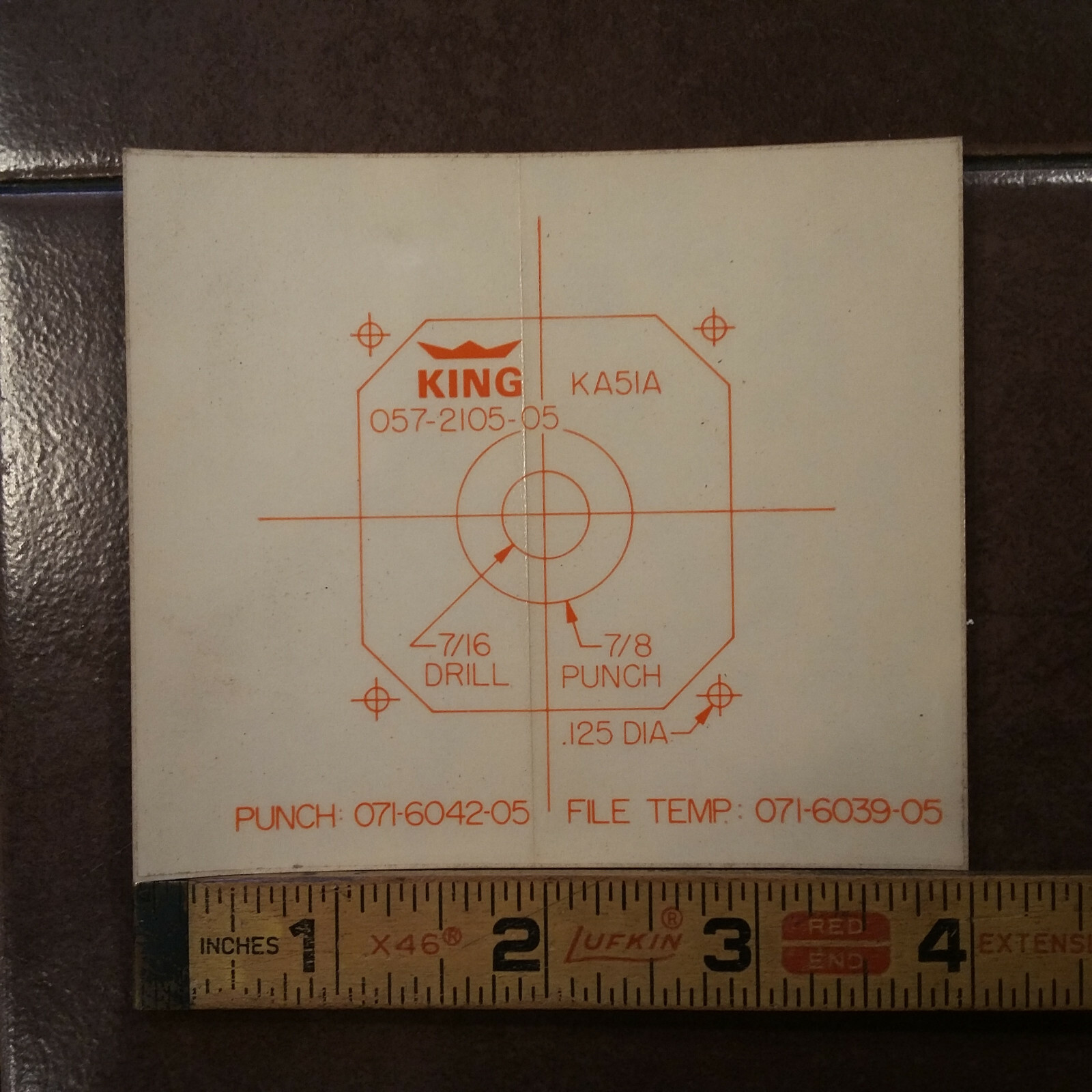 King KA51A Panel Hole Cut-out Template. 057-2105-05